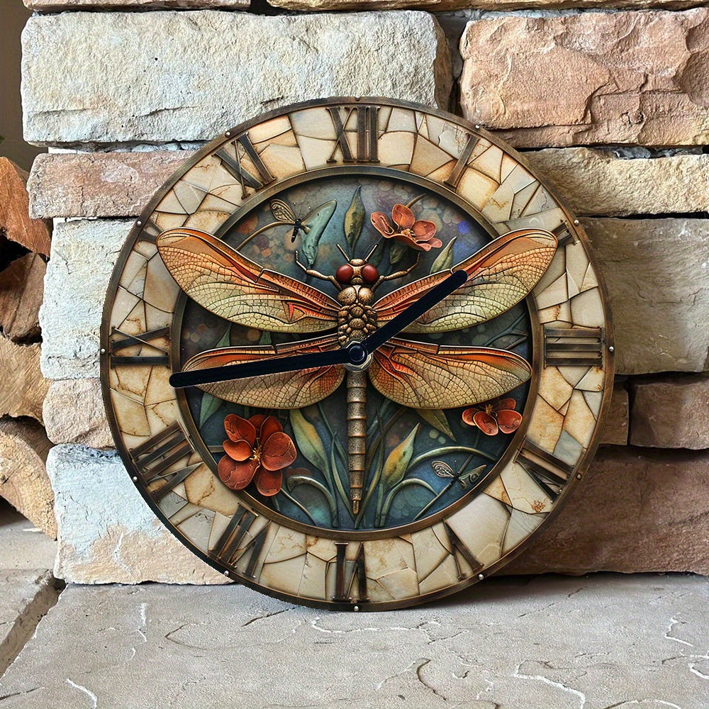 Dragonfly Wall Clock - 1pc 8-Inch Silent, Aluminum DIY Kit with High-Definition 2D Print, Autumn-Themed Bedroom Decor, Thanksgiving Gift Idea
