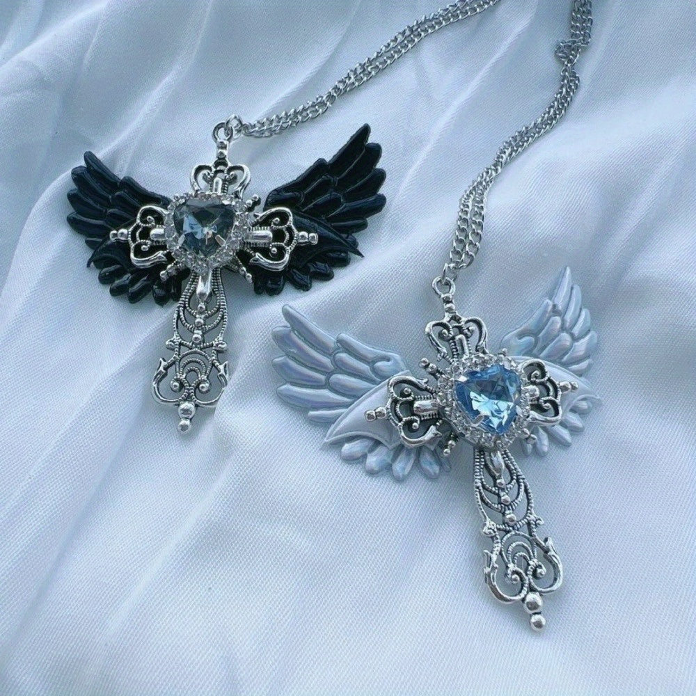 Gothic Subculture y2k Neck Chain Angel Cross Necklace