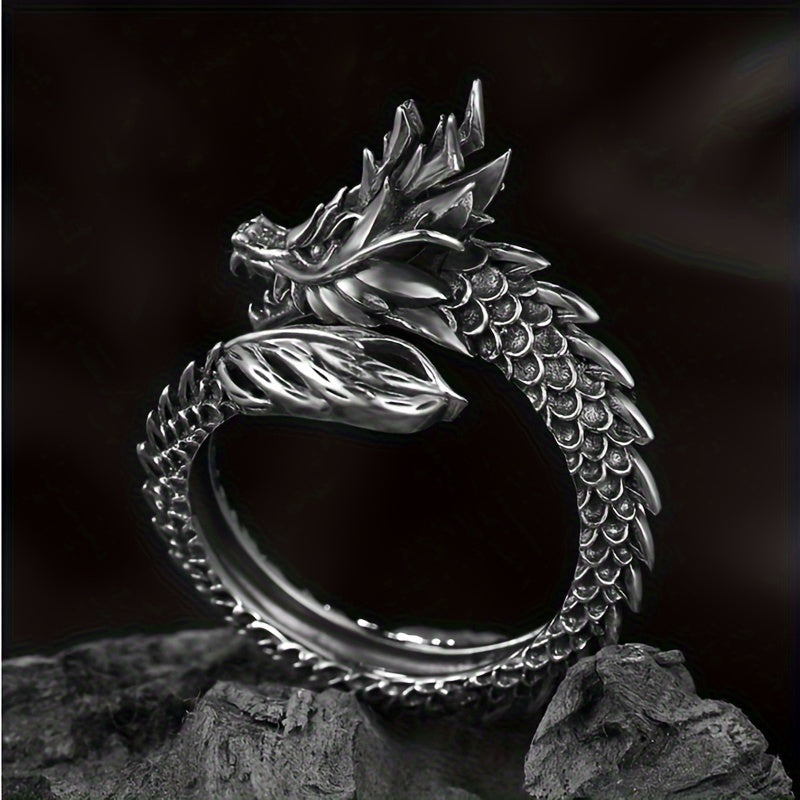 Adjustable Stainless Steel 8pc Ring Set - Dragon & Snake Zircon-Inlaid, Retro Casual Style Essentials