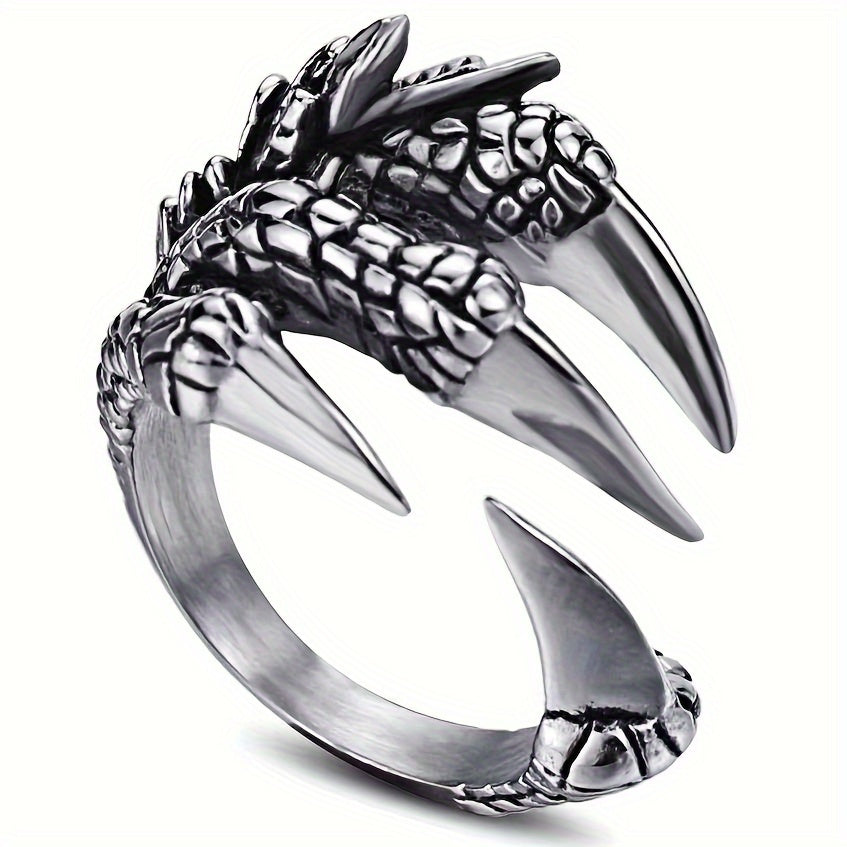 Adjustable Stainless Steel 8pc Ring Set - Dragon & Snake Zircon-Inlaid, Retro Casual Style Essentials