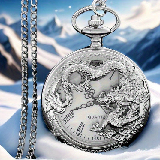 Chinese Characteristic Dragon Shaped Pocket Watch High Quality Necklace Timing Pendant Jewelry Gift Clock Christmas Birthday Present