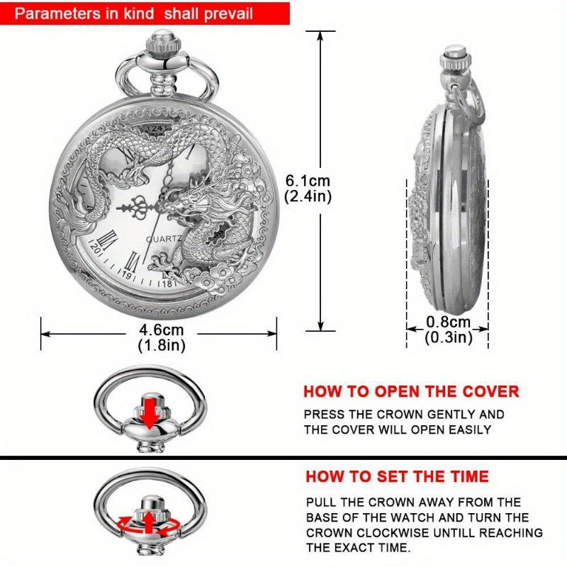 Chinese Characteristic Dragon Shaped Pocket Watch High Quality Necklace Timing Pendant Jewelry Gift Clock Christmas Birthday Present