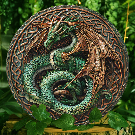 Dragon Wreath Wall Art Plaque - 8-inch Classic Style 2D Aluminum Metal Flat Sign, Multipurpose Wall Hanging Decor for Home, Living Room, Office, Kitchen, Ideal for Halloween & Christmas, Without Electricity Needed