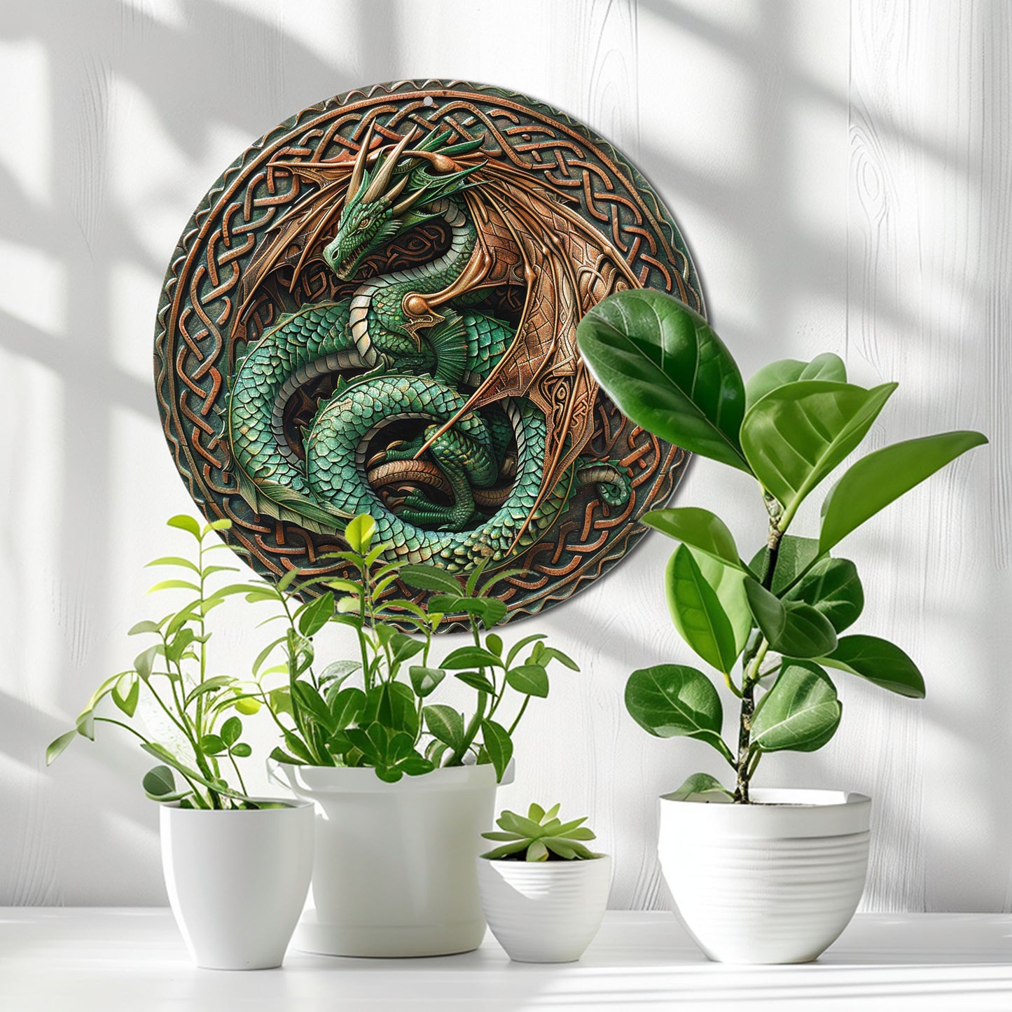 Dragon Wreath Wall Art Plaque - 8-inch Classic Style 2D Aluminum Metal Flat Sign, Multipurpose Wall Hanging Decor for Home, Living Room, Office, Kitchen, Ideal for Halloween & Christmas, Without Electricity Needed