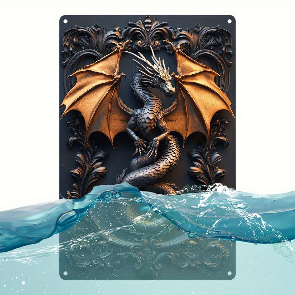 Art Deco Dragon Wall Hanging Sign - 8x12 Inch Aluminum Decorative Plaque, No Text, Multipurpose, Pre-Drilled for Easy Mounting, HD Printing, Bend-Resistant, Unique Creative Gift
