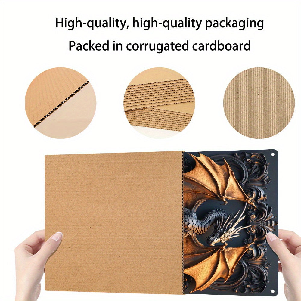 Art Deco Dragon Wall Hanging Sign - 8x12 Inch Aluminum Decorative Plaque, No Text, Multipurpose, Pre-Drilled for Easy Mounting, HD Printing, Bend-Resistant, Unique Creative Gift
