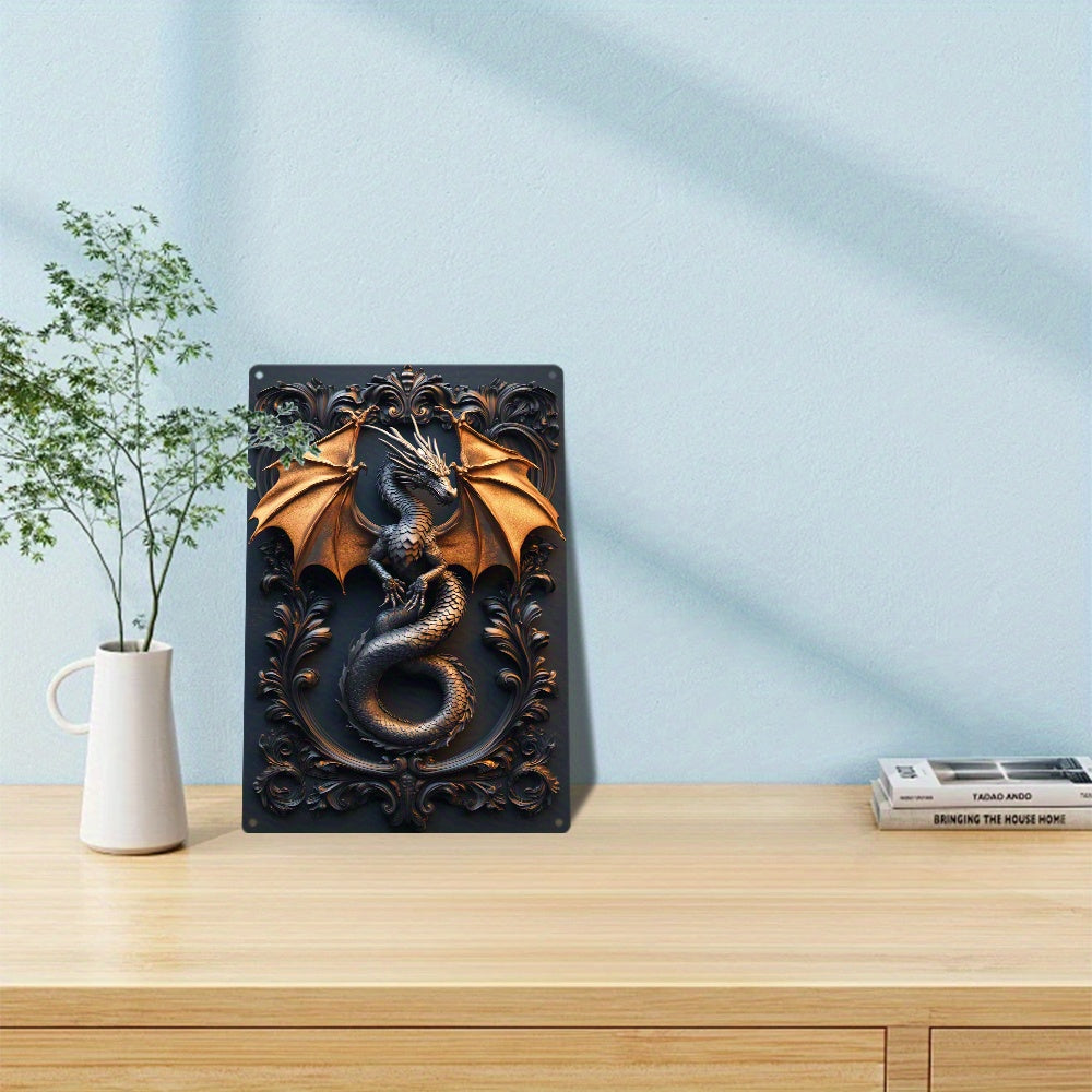 Art Deco Dragon Wall Hanging Sign - 8x12 Inch Aluminum Decorative Plaque, No Text, Multipurpose, Pre-Drilled for Easy Mounting, HD Printing, Bend-Resistant, Unique Creative Gift