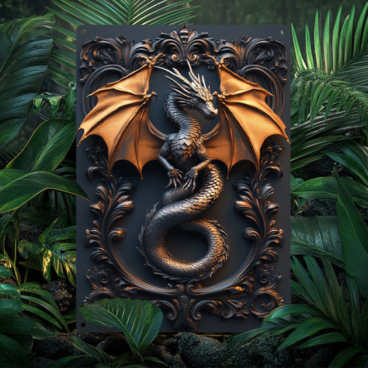 Art Deco Dragon Wall Hanging Sign - 8x12 Inch Aluminum Decorative Plaque, No Text, Multipurpose, Pre-Drilled for Easy Mounting, HD Printing, Bend-Resistant, Unique Creative Gift