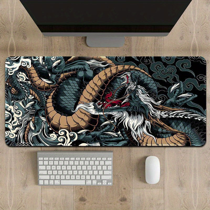 Dual Dragon Design Gaming Mouse Pad with Wrist Support, Oversized, Non-Slip Base, Desk Mat for Office and Home Use, Ergonomic Wrist Support|Animestyle Pad|Silicone Mouse Pad