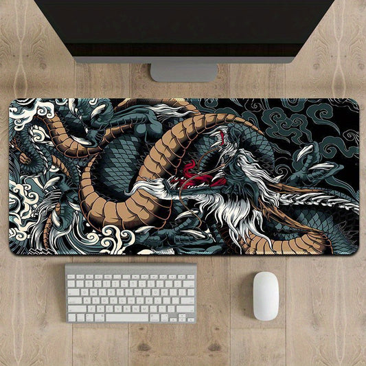 Dual Dragon Design Gaming Mouse Pad with Wrist Support, Oversized, Non-Slip Base, Desk Mat for Office and Home Use, Ergonomic Wrist Support|Animestyle Pad|Silicone Mouse Pad