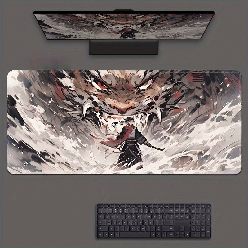 Dual Dragon Design Gaming Mouse Pad with Wrist Support, Oversized, Non-Slip Base, Desk Mat for Office and Home Use, Ergonomic Wrist Support|Animestyle Pad|Silicone Mouse Pad