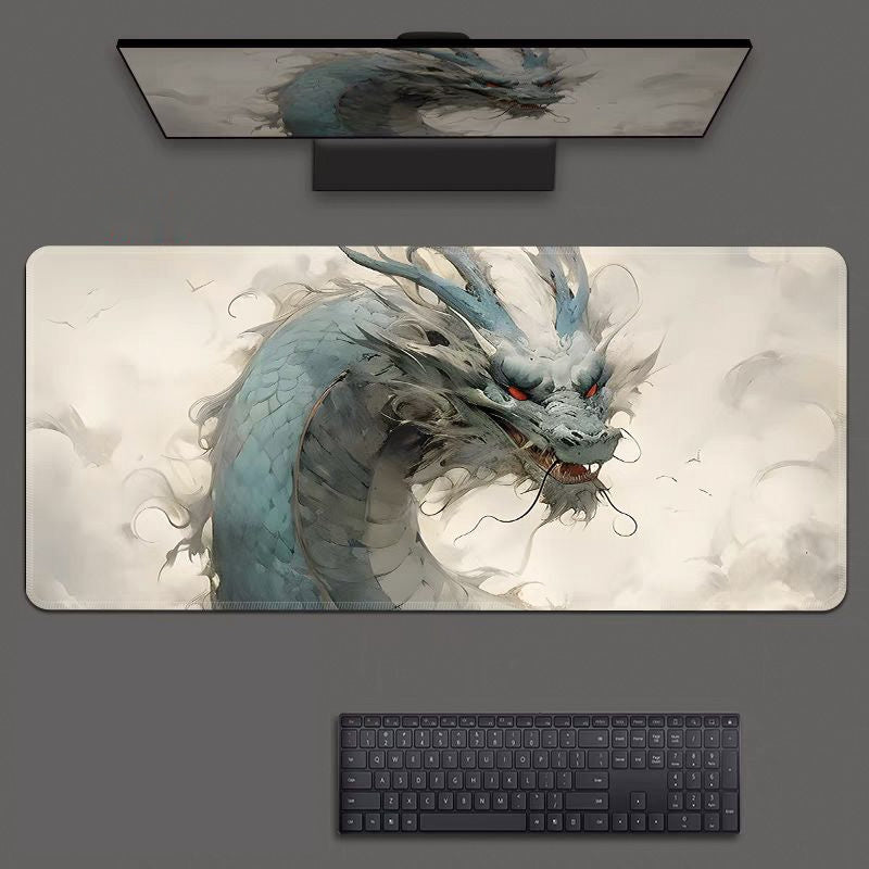 Dual Dragon Design Gaming Mouse Pad with Wrist Support, Oversized, Non-Slip Base, Desk Mat for Office and Home Use, Ergonomic Wrist Support|Animestyle Pad|Silicone Mouse Pad