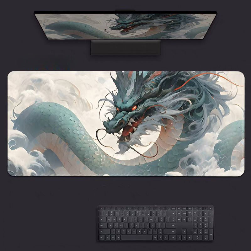 Dual Dragon Design Gaming Mouse Pad with Wrist Support, Oversized, Non-Slip Base, Desk Mat for Office and Home Use, Ergonomic Wrist Support|Animestyle Pad|Silicone Mouse Pad