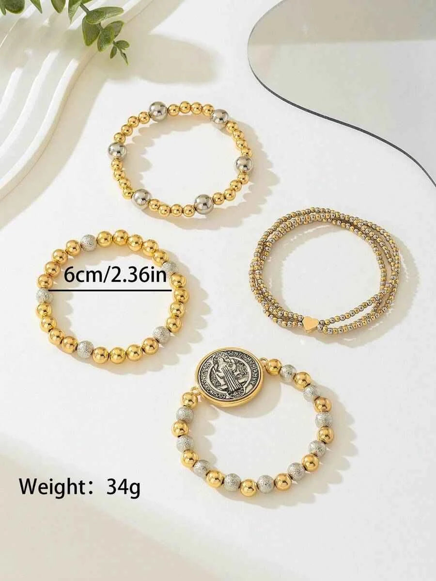 4pcs Set Vintage Delicate Beaded Heart Box Bracelet, Saint Benedict Prayer Beads, Jewelry Accessories Suitable For All Seasons, Exquisite Gift Valentines - Pedlar's Attic