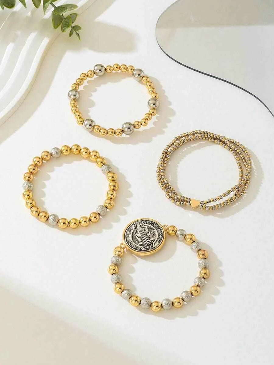 4pcs Set Vintage Delicate Beaded Heart Box Bracelet, Saint Benedict Prayer Beads, Jewelry Accessories Suitable For All Seasons, Exquisite Gift Valentines - Pedlar's Attic