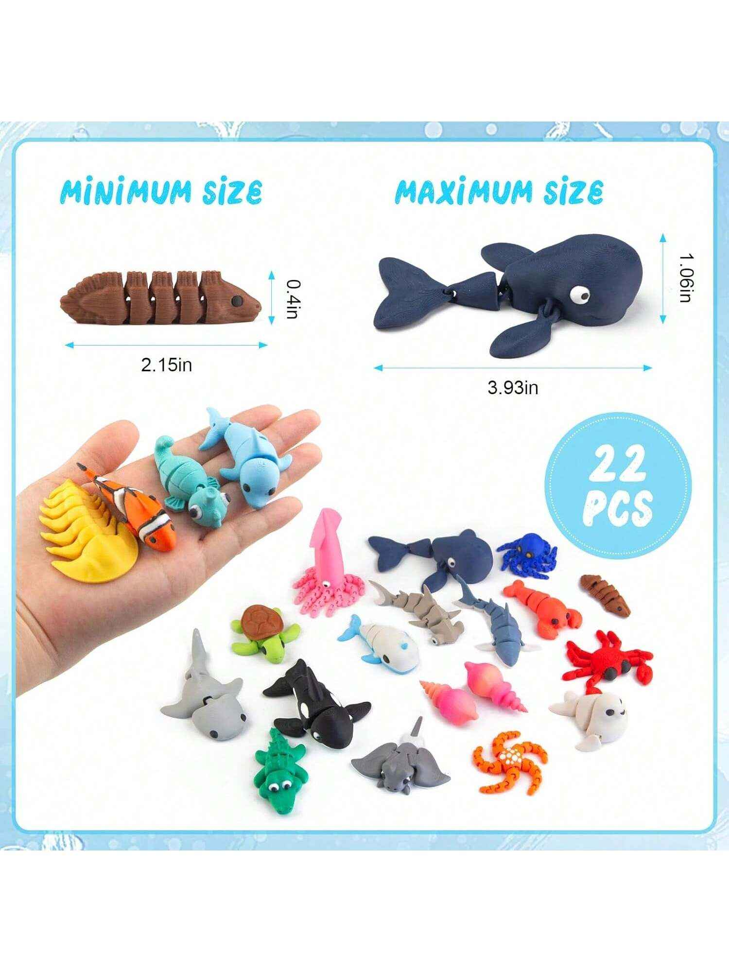 22PCS Ocean Animal Set, 3D Printed Mini Sea Animals Articulating Flexible Fidget Toys, Cute Animal Figurines Toys Birthday Office Desktop Home Decoration,This Is The Best Gift To Give Them On Christmas, Halloween Or A Child's Birthday. - Pedlar's Attic