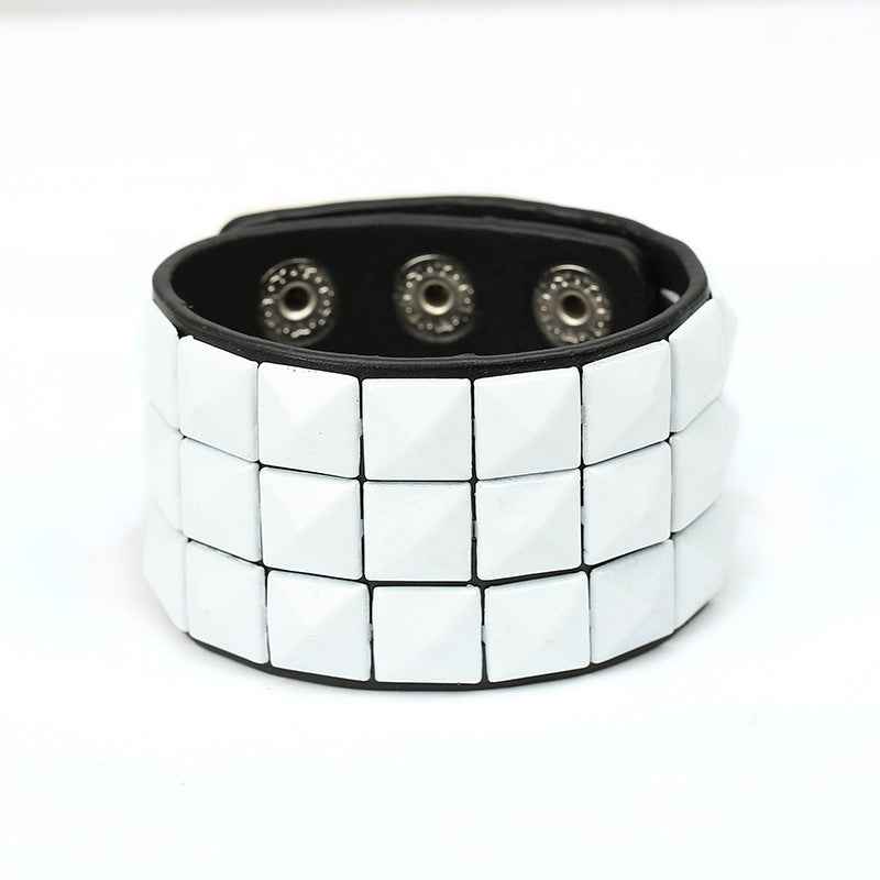 European and American New Punk Style Multi-Color Square Stud Leather Bracelet, Personalized Cycling Bar Accessory, Men's Wide Pu Leather Bracelet
