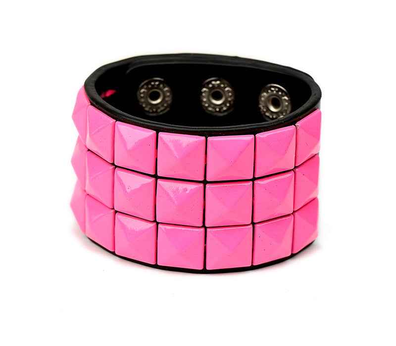 European and American New Punk Style Multi-Color Square Stud Leather Bracelet, Personalized Cycling Bar Accessory, Men's Wide Pu Leather Bracelet