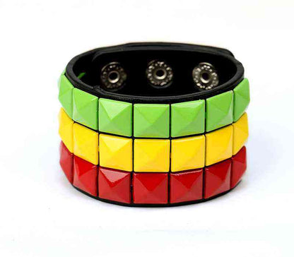 European and American New Punk Style Multi-Color Square Stud Leather Bracelet - Pedlar's Attic