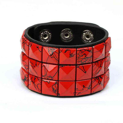 European and American New Punk Style Multi-Color Square Stud Leather Bracelet - Pedlar's Attic