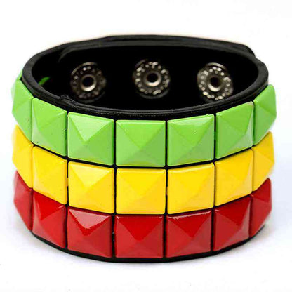 European and American New Punk Style Multi-Color Square Stud Leather Bracelet - Pedlar's Attic