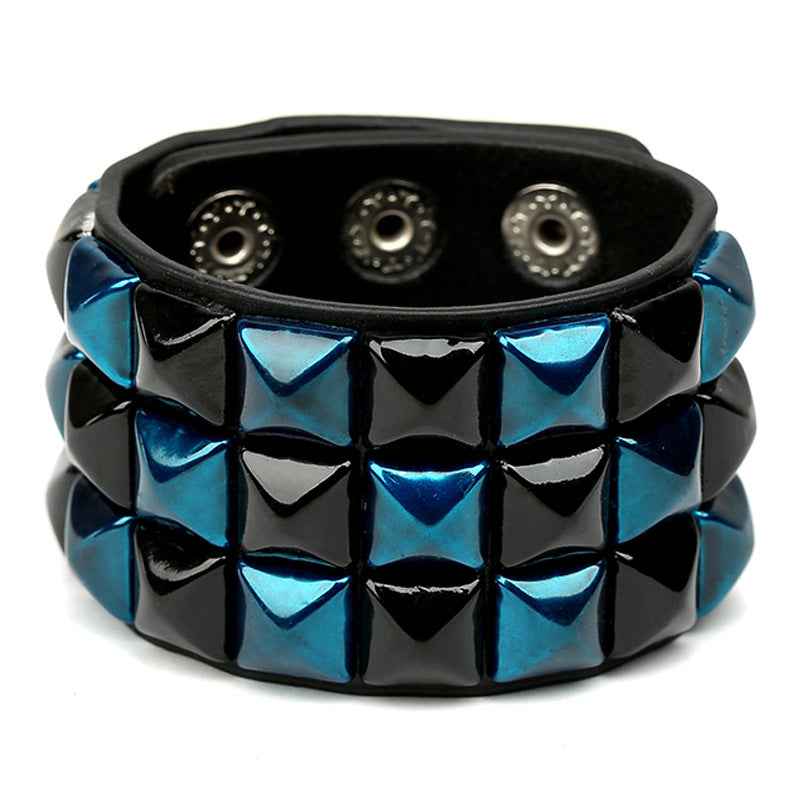 European and American New Punk Style Multi-Color Square Stud Leather Bracelet, Personalized Cycling Bar Accessory, Men's Wide Pu Leather Bracelet