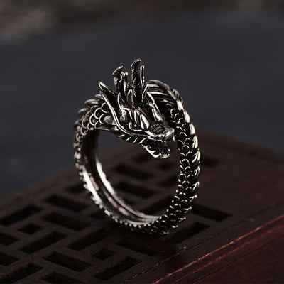 Retro Dragon Ring Male Hipster Personality Domineering Exaggerated Single Open Trendy Men And Women Index Finger - Pedlar's Attic