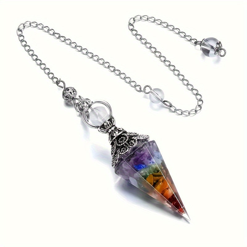 1pc Natural Crystal, Amethyst Dowsing Pendulum, 6 Faceted Hexagonal Pointed Cone Resin Pendant For Divination