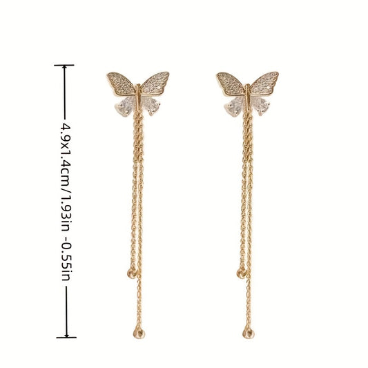 2pc One Two Wear Faux Diamond Butterfly Earrings Fairy Tassel Long Temperament Light Luxury Earrings, Ideal choice for Gifts