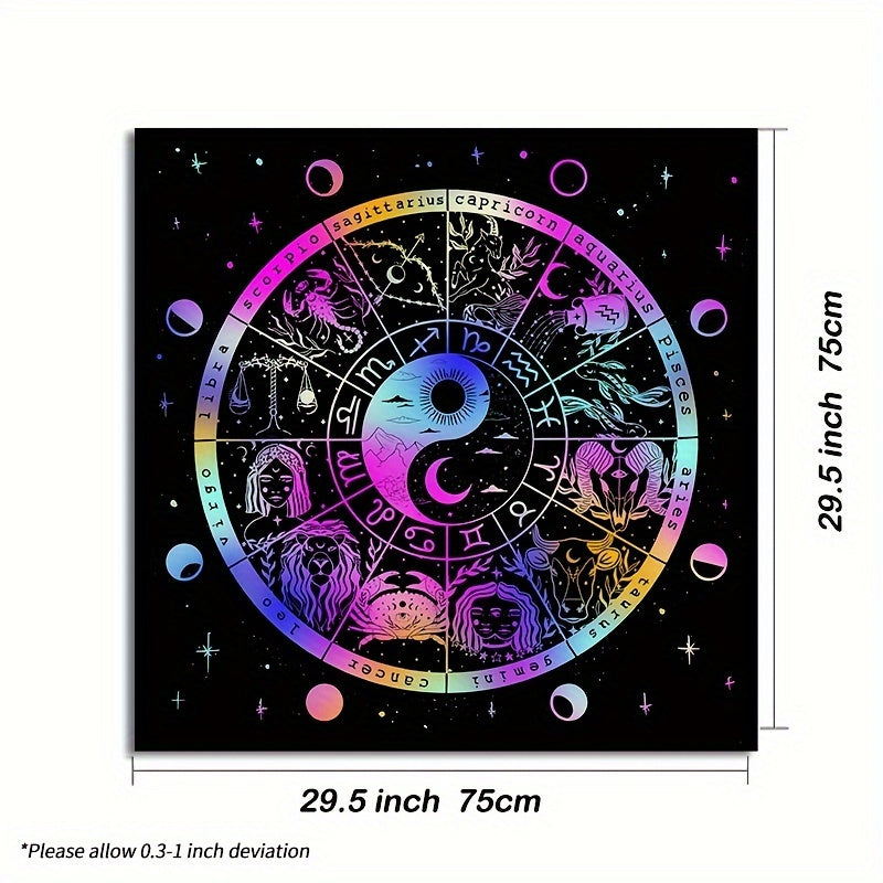 Sun Moon Starry Sky Polyester Tarot Card Tablecloth - 12 Zodiac Constellations Altar Cloth for Tarot Reading, Astrology Themed Party Games & Activities, Durable Material, Electricity-Free, Age 14+ - 1pc