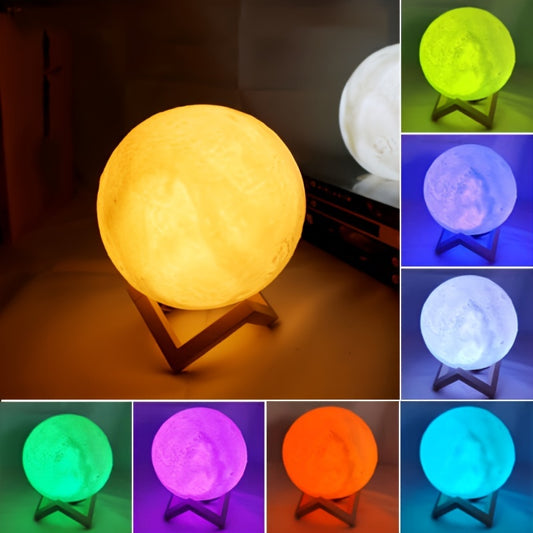 5.1 inches 16-color 3D printed LED Moon Nightlight with Remote Control and Painted Finish for Bedroom Desktop Decoration