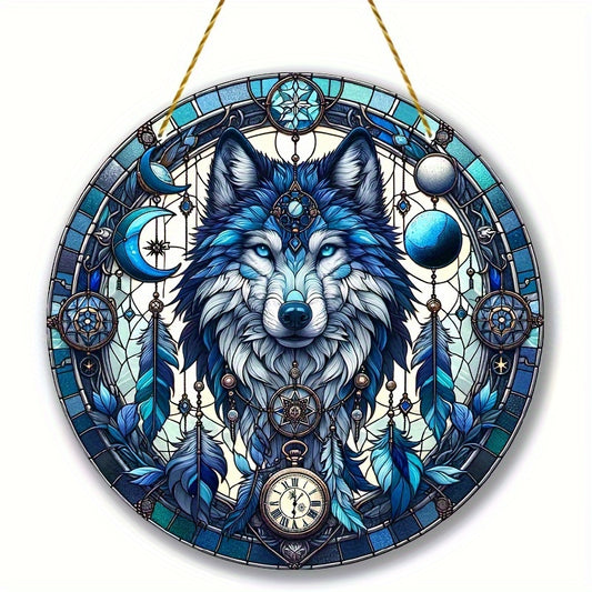 1pc, Wolf Suncatcher, Window Light Catcher(20cm*20cm/8in*8in), Holiday Decoration Gift, Wreath Decoration, Office Decoration, Room Decoration, Garden Decoration, Club Decoration, Man Cave Decoration, Spooky Home Decoration, G