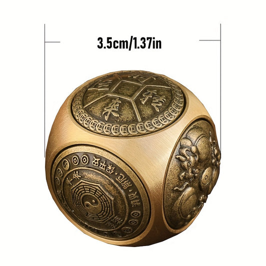 [Six-Sided Rotating Ball Charm] Elegant Brass Six-Sided Rotating Ball - Relax & Wealth Attraction, Handheld Feng Shui Lucky Charm with Yin Yang & Taihang Cypress Design, Ideal High-End Gift