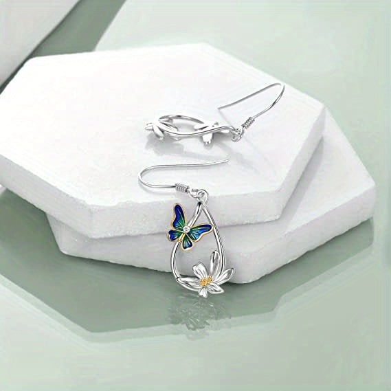 Bohemian Feng Shui Drop-shaped Flower Butterfly Pendant Earrings European And American Ladies Romantic Earrings Festival Jewelry