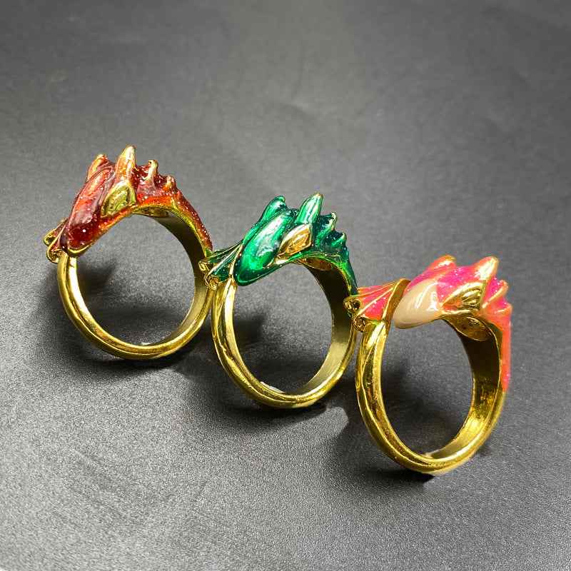 Jade Dragon Ring Lucky Finger Pet Ring Adjustable Opening Vintage Delicate Ring - Pedlar's Attic