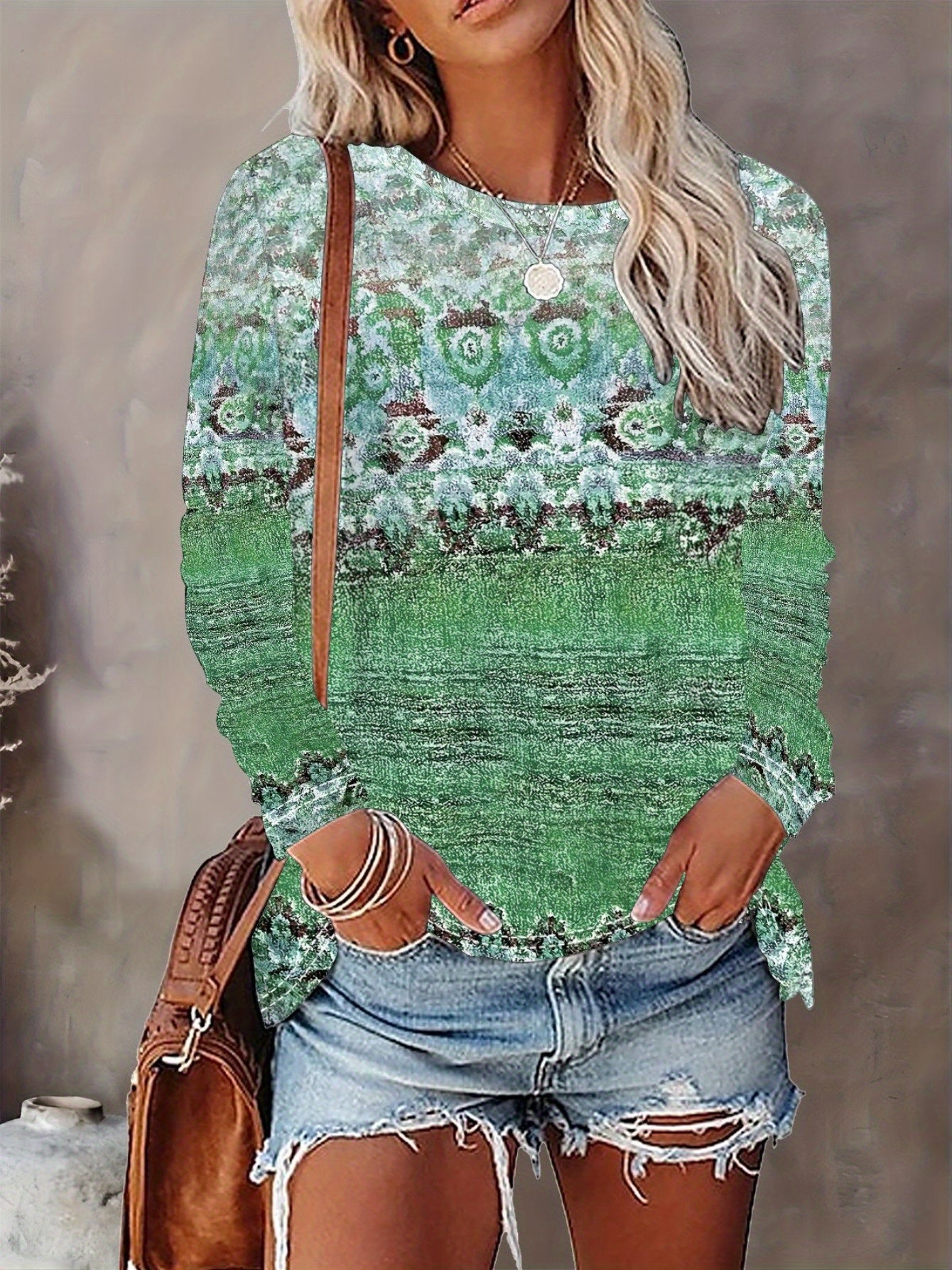 Women'S T-shirt Full Body Print - Comfortable Short Sleeved Round Neck - Perfect Choice for Spring and Autumn Casual Wear