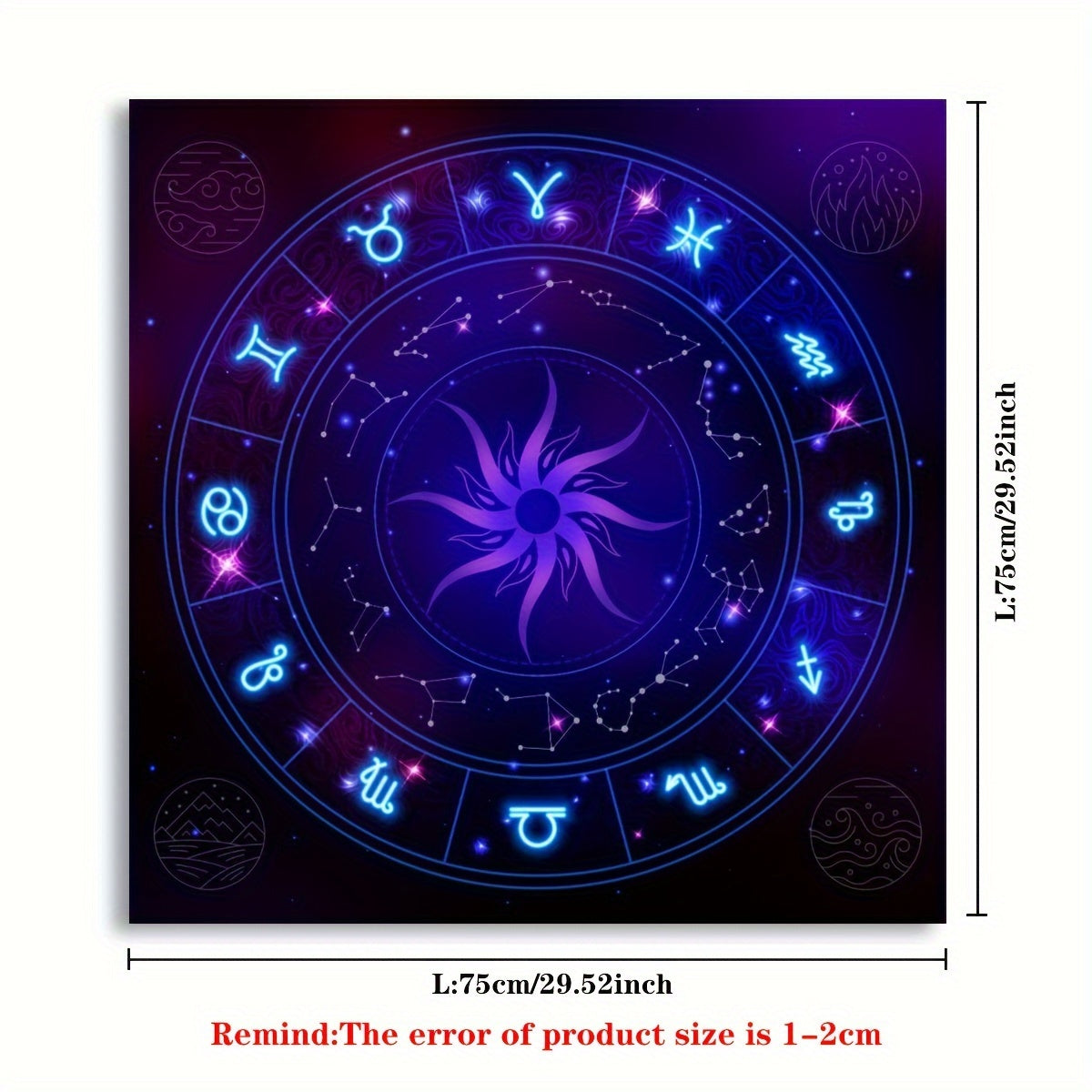 1pc, Twelve Constellations Tarot Astrology Cloth, Sun, Starlight, Altar Cloth, Witch Home Decoration Background Cloth.Gathering Board Game Card Pad