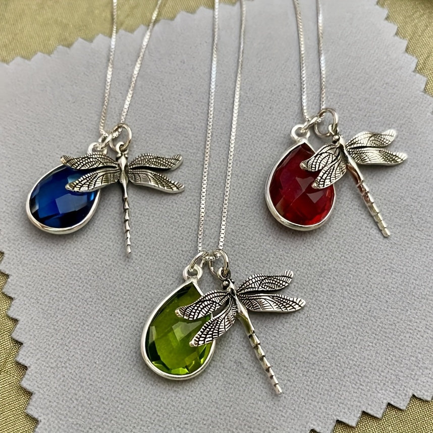 Stunning Dragonfly and Teardrop Zircon Pendant Necklace - Silver Plated Jewelry for a Chic Look