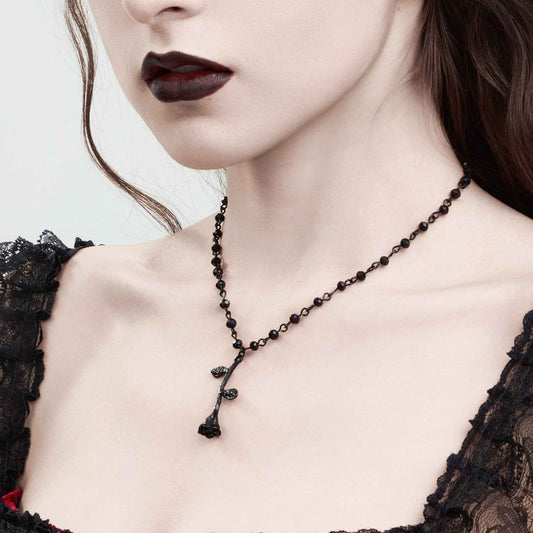 Fashionable rose bead necklace with dark crystal beads and collarbone chain - Pedlar's Attic