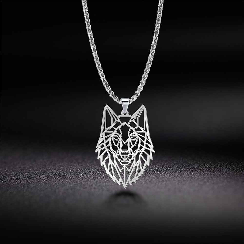My Shape Wolf Pendant Necklace - 316L Stainless Steel Hollow Cut-Out Forest Animal Jewelry for Men & Women - Pedlar's Attic