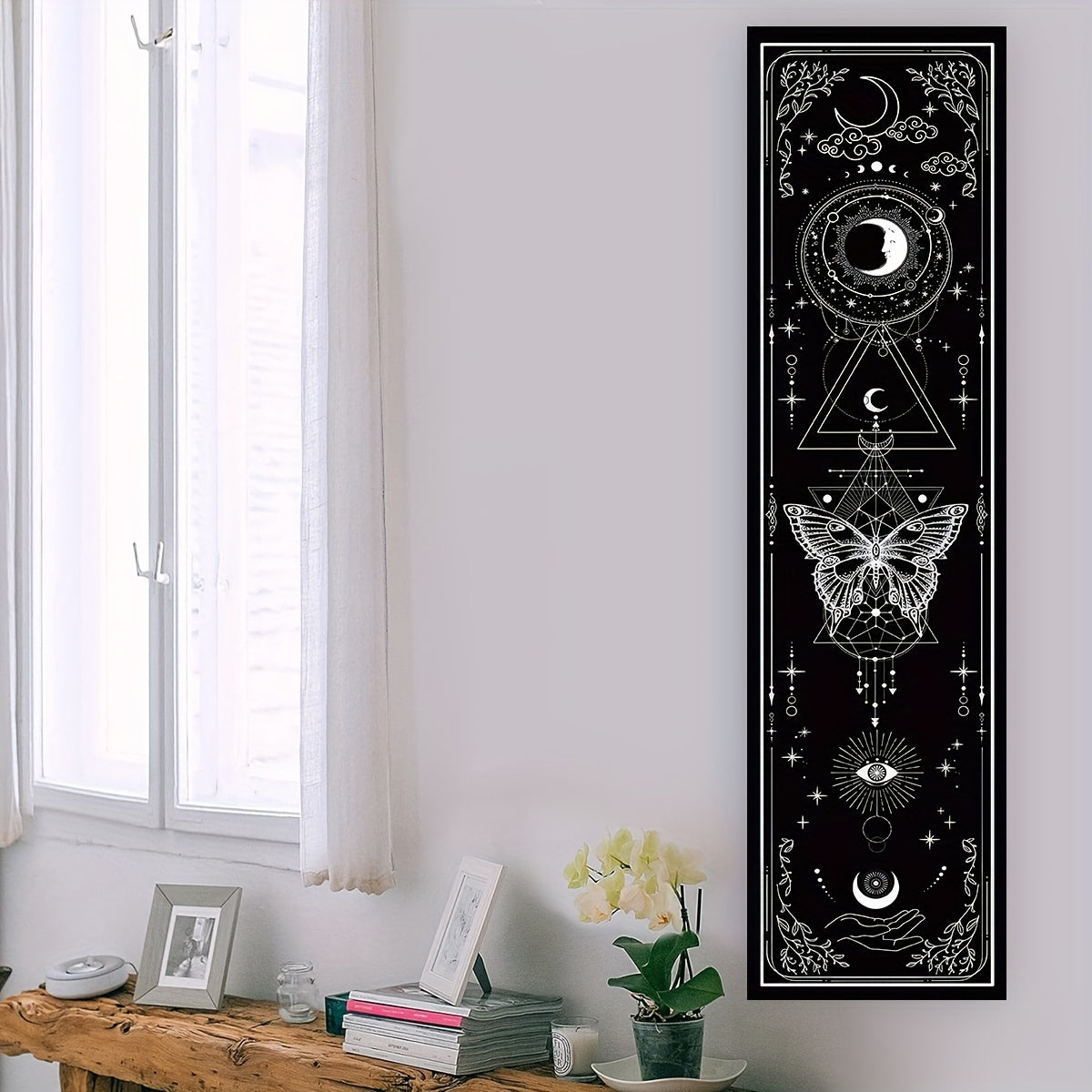 1pc Sun Moon Vertical Tapestry Black and White Butterfly Tapestry Wall Hanging for Living Room Bedroom Office Aesthetic Gothic Witchy Tapestry Home Room Wall Decor