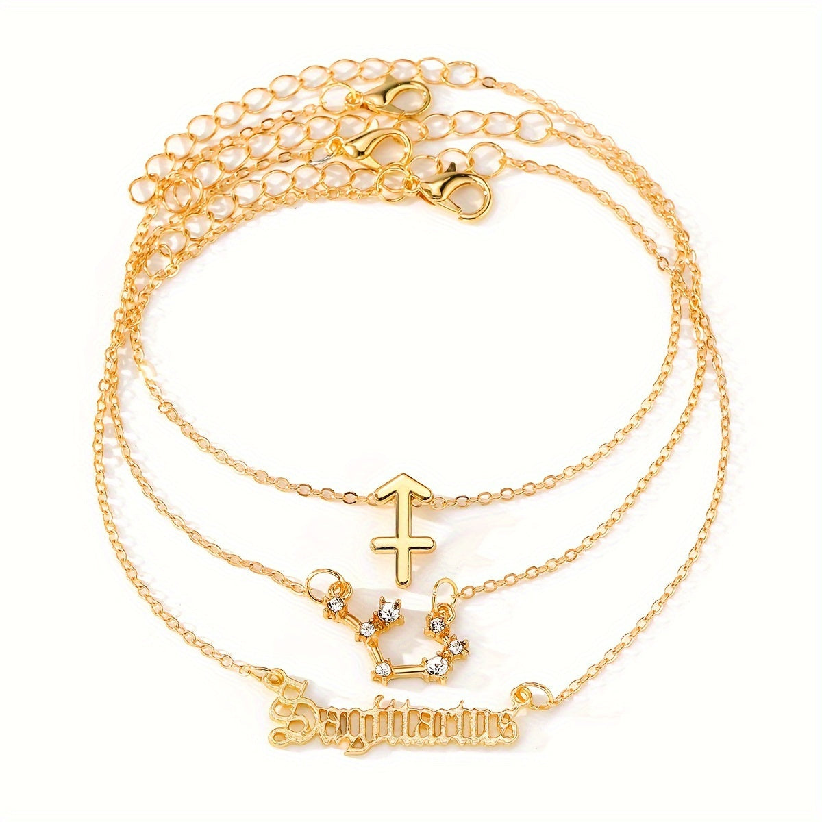 3 Pieces/ Set Golden Zodiac Anklets Set, Bohemian Elegant Ladies Multi-Piece Chain, Fashion Astrological Sign Charms For Women