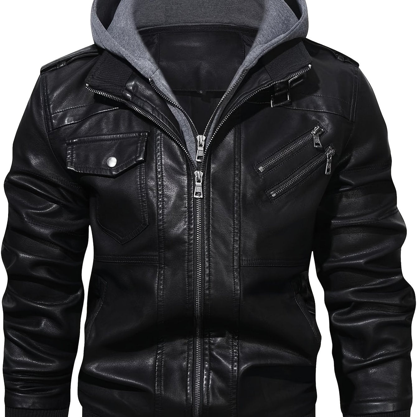Men's Premium Hooded Jacket - Black, Regular Fit, Polyester Lining, Zip-Up, Multiple Pockets, Easy Care, Long Sleeve, Casual Style