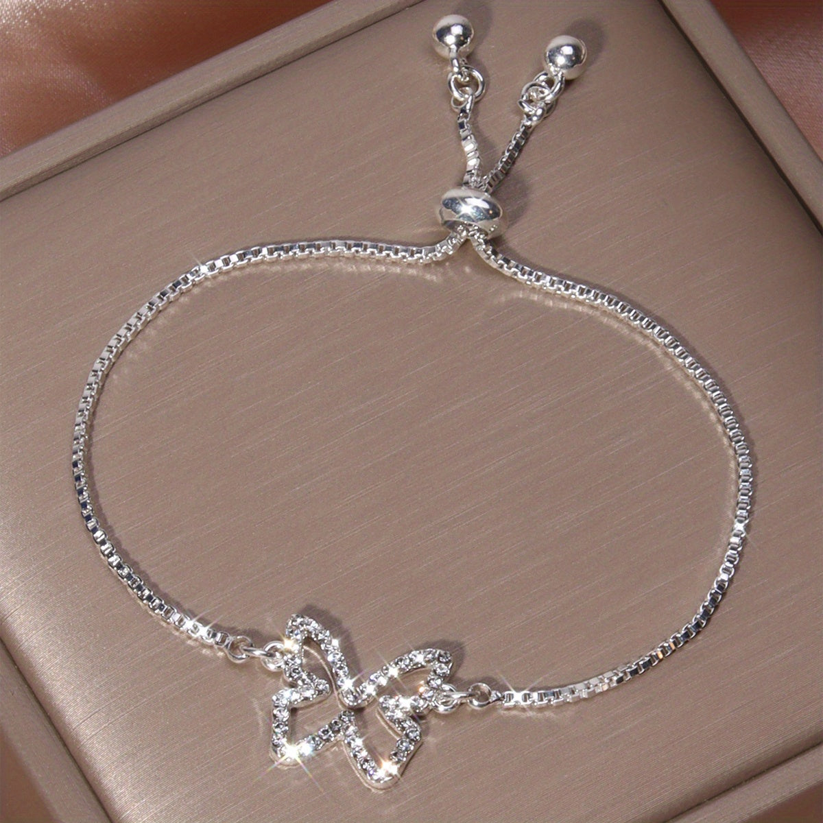 Full Of Shiny Rhinestones Hollow Butterfly Shape Tennis Bracelet Elegant Copper Hand Jewelry Decor
