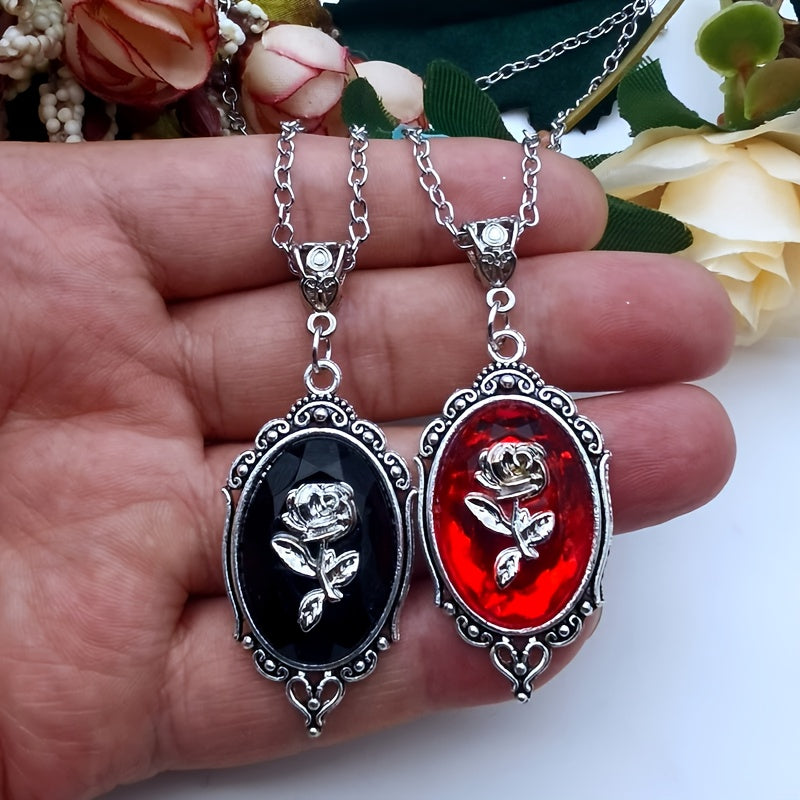 Gothic Style Rose Pattern Pendant Necklace, Wedding Banquet Party Jewelry Gifts For Men