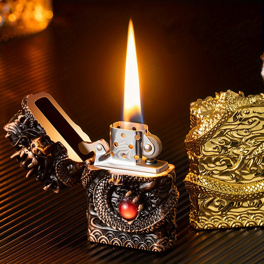 Dragon Antique Lighter - Windproof, Reusable, Kerosene Grinding Wheel, Decorative, Collectible, Gift, Present, No Kerosene Included