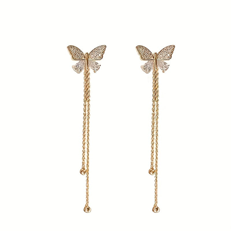 2pc One Two Wear Faux Diamond Butterfly Earrings Fairy Tassel Long Temperament Light Luxury Earrings, Ideal choice for Gifts