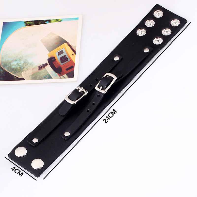 European and American Export Jewelry Punk Bracelet Jewelry Wholesale Wide Leather Genuine Leather Bracelet Men's Cowhide Bracelet