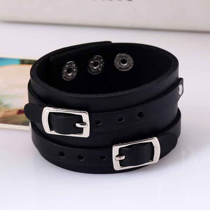 European and American Export Jewelry Punk Bracelet Jewelry Wholesale Wide Leather Genuine Leather Bracelet Men's Cowhide Bracelet