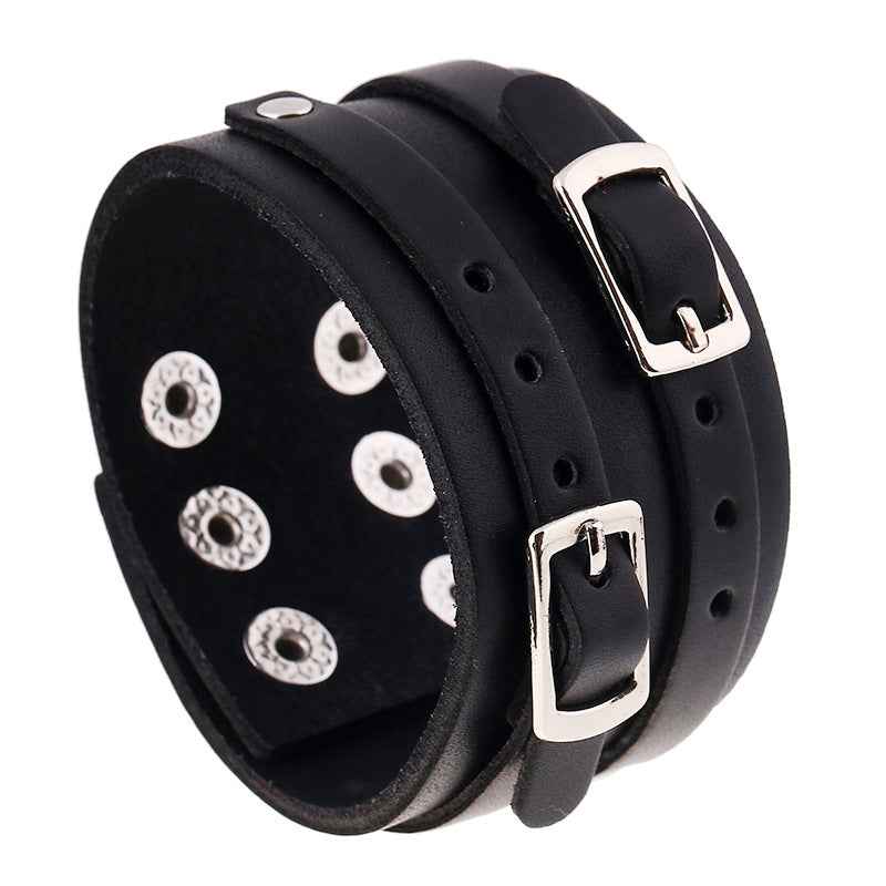 European and American Export Jewelry Punk Bracelet Jewelry Wholesale Wide Leather Genuine Leather Bracelet Men's Cowhide Bracelet